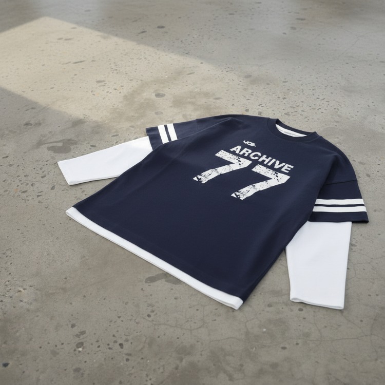 Baskılı uzun kollu tshirt lacivert renk 