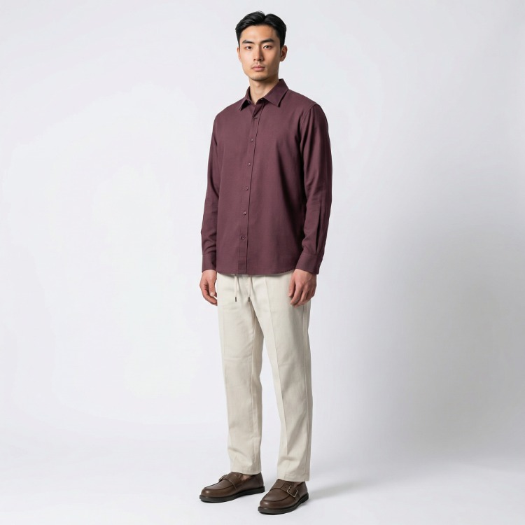 Modal Kumaş Bordo Oversize Gömlek