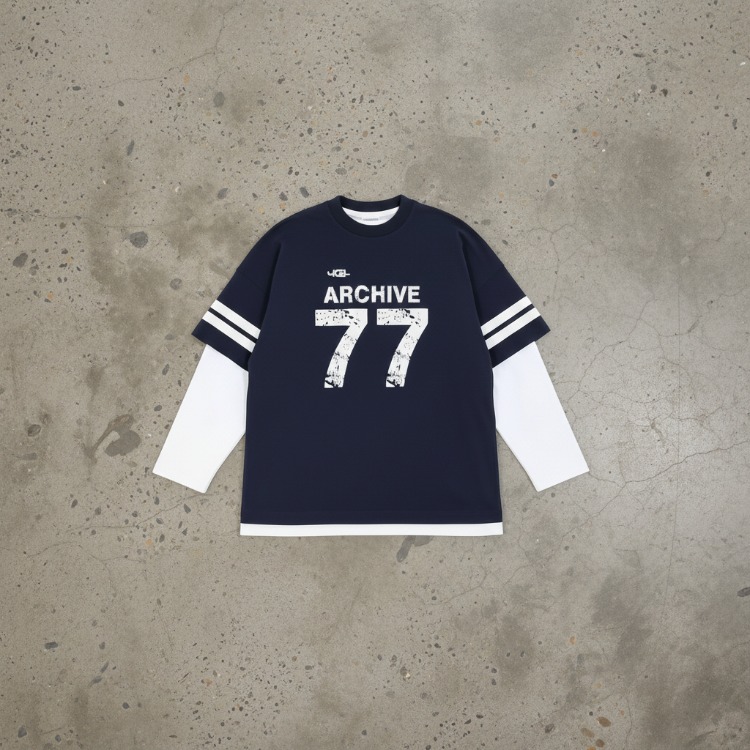 Baskılı uzun kollu tshirt lacivert renk 