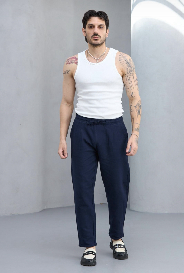Lacivert keten pantolon