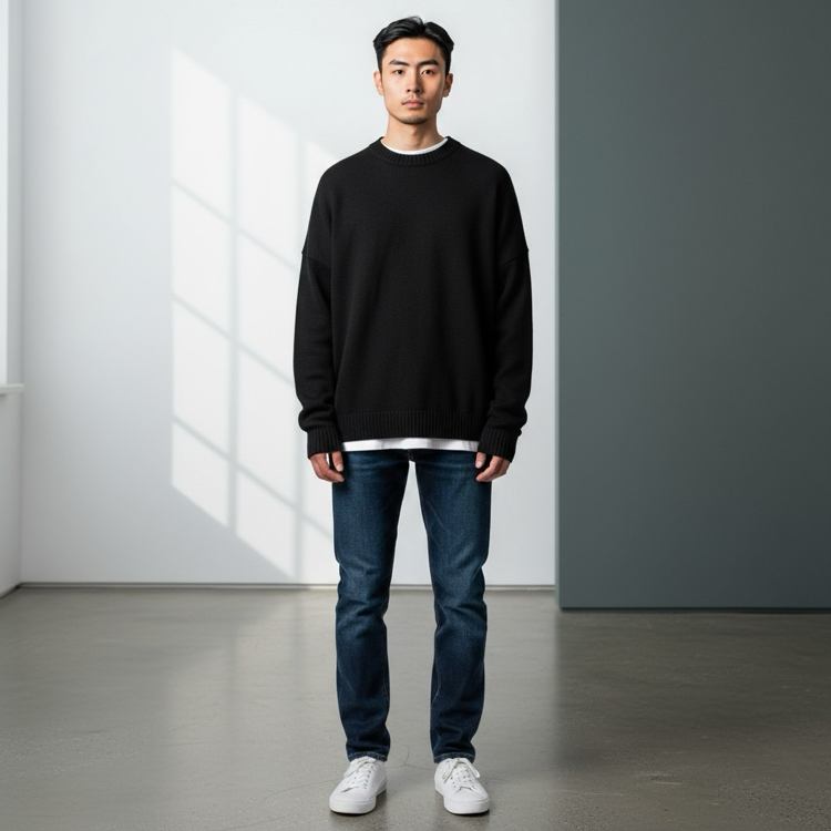 Basic siyah oversize kazak