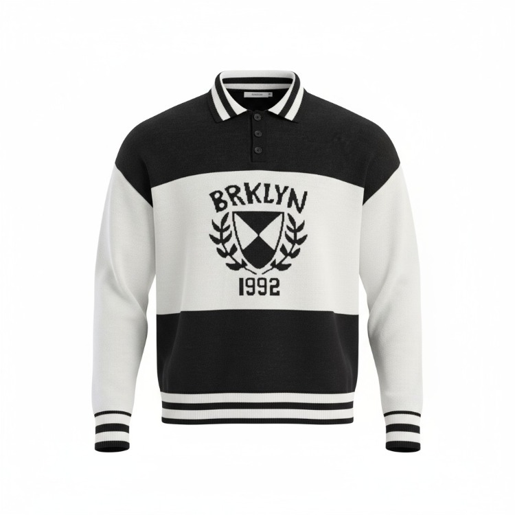 broklyn baskılı polo kazak