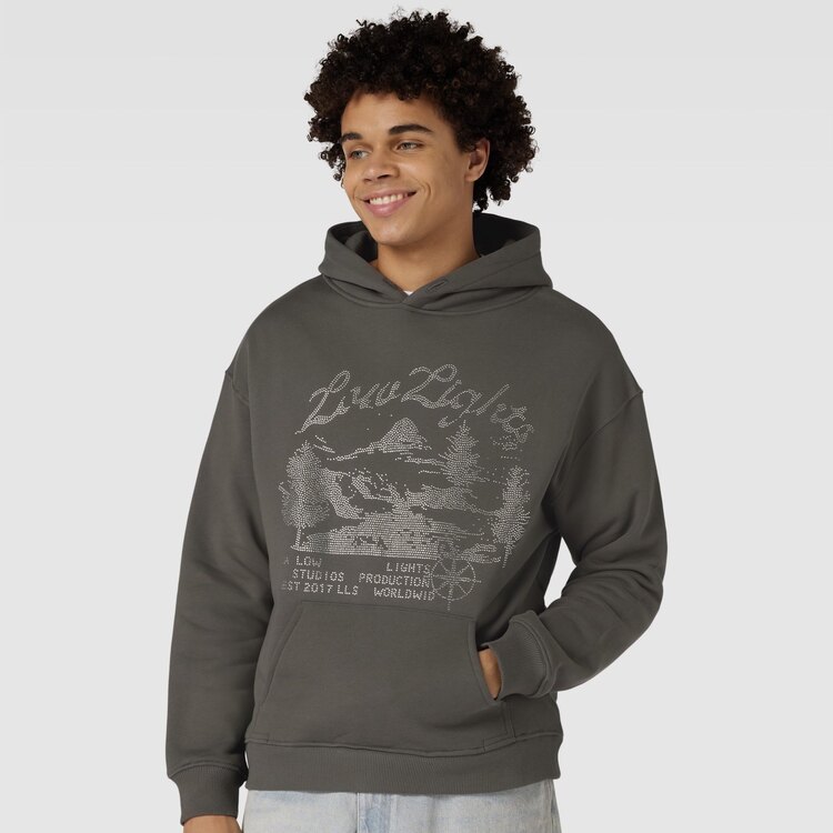 LOW LIGHTS Rhinestone Hoodie Dark Grey