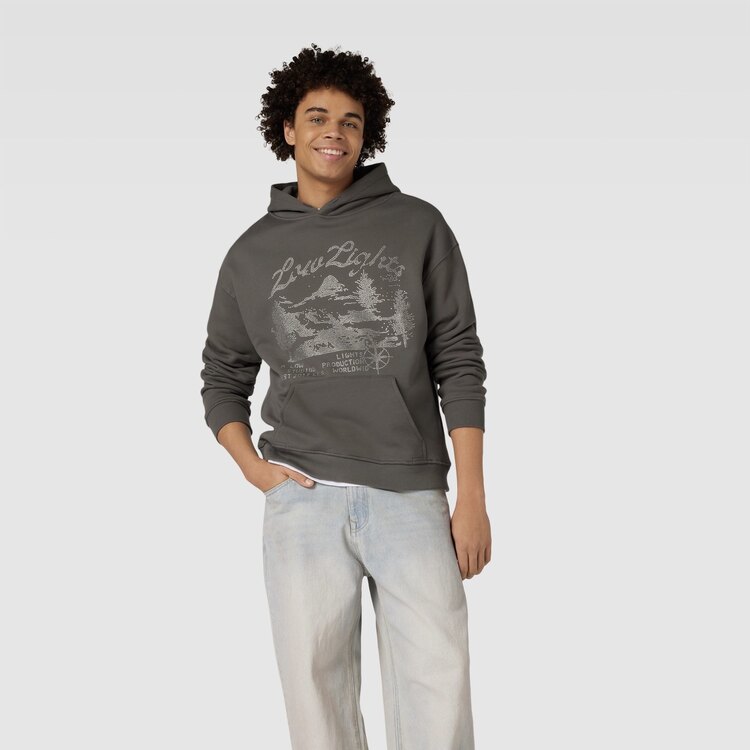 LOW LIGHTS Rhinestone Hoodie Dark Grey