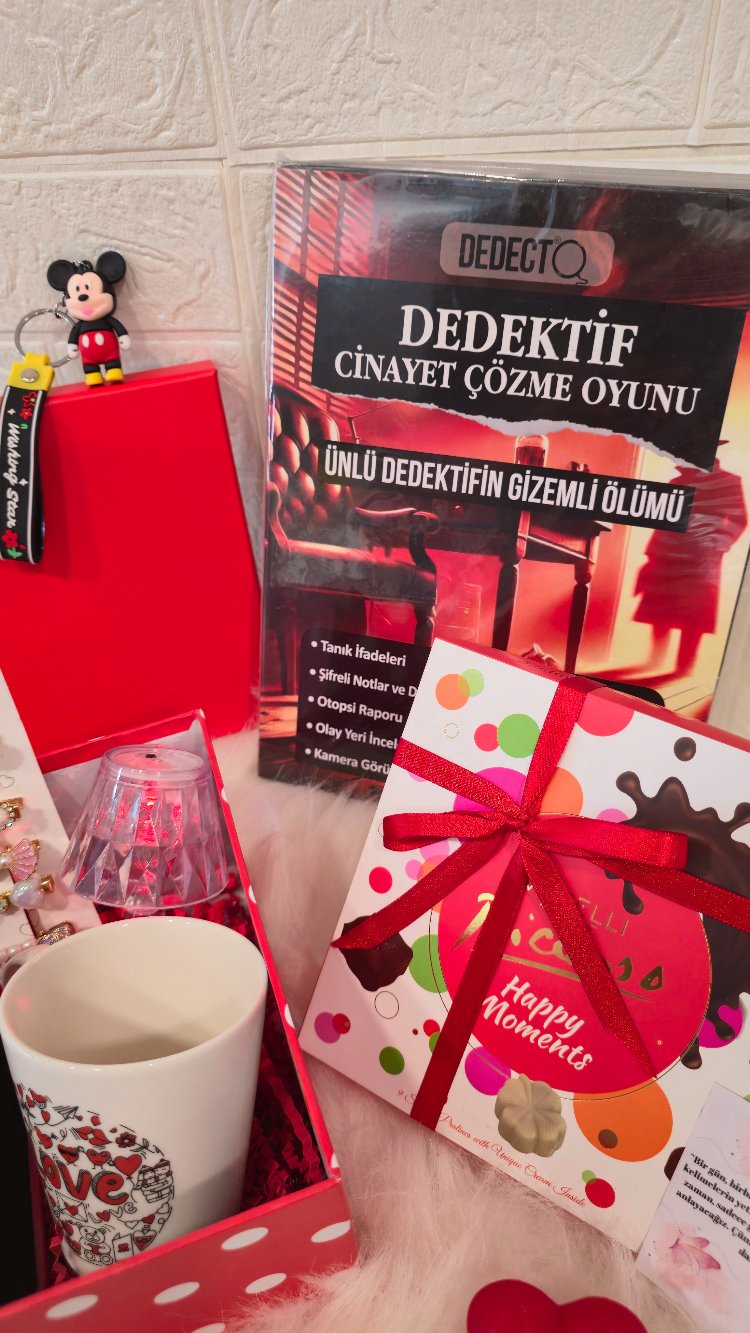 Kırmızı Hediye Seti & Bolçi Çikolata & Dedektif Oyunlu