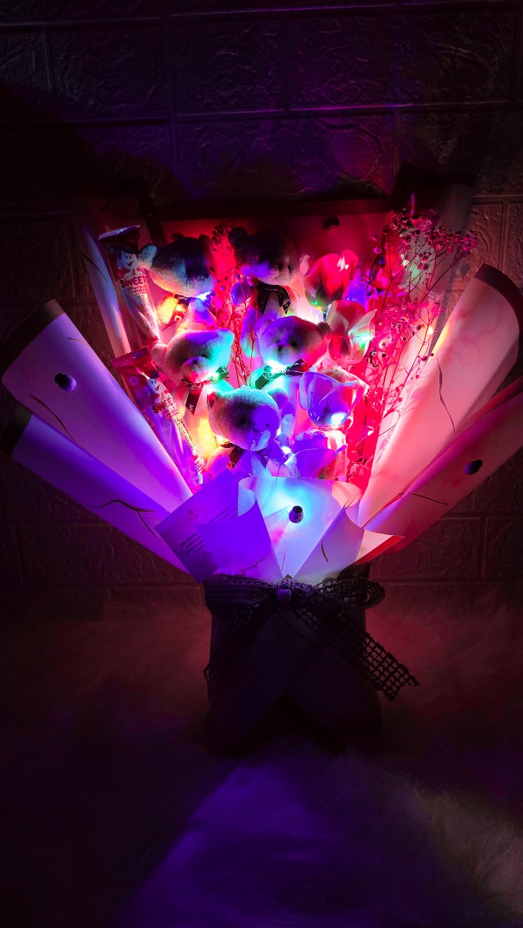 3’lü set / Led ışıklı rengarenk Lüx ayıcık buketi/ love ışıklı biblo