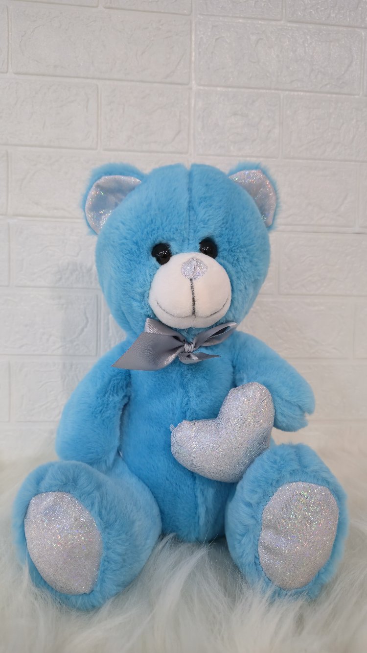 30-35 cm Mavi Parlak Kalpli Ayıcık 