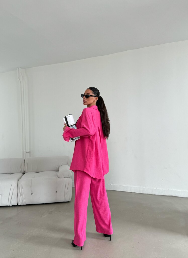 ▪️Pembe Oversize Gömlek Pantolon Alt-Üst İkili Takım ▪️
