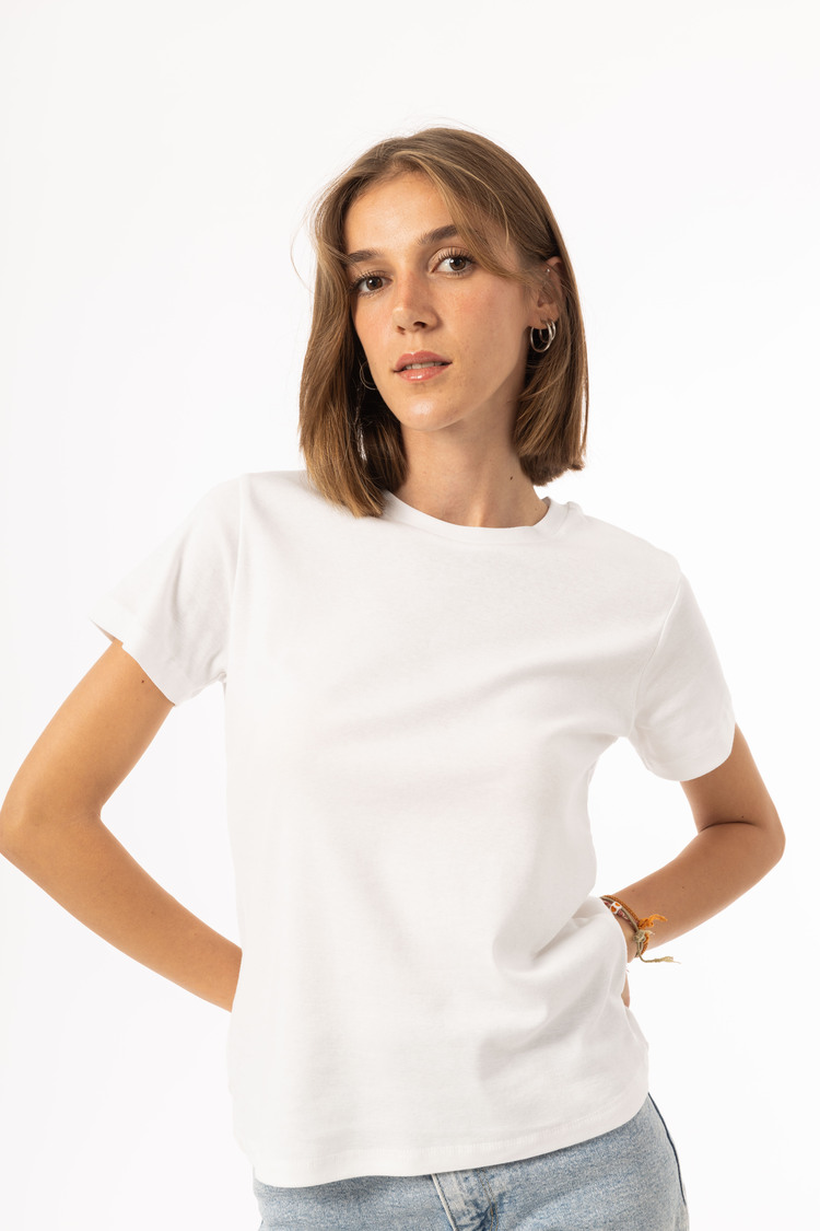 %100 Pamuk Bisiklet Yaka Kadın Basic T-Shirt - Beyaz