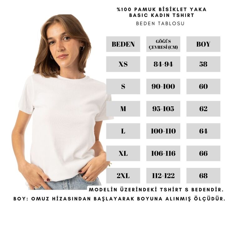 %100 Pamuk Bisiklet Yaka Kadın Basic T-Shirt - Beyaz