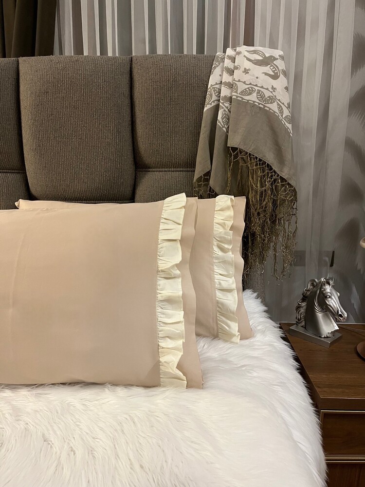 Silkarea CUTIE %100 Pamuk Saten İkili Yastık Kılıfı Seti -Standart Model Renk: Cappuccino