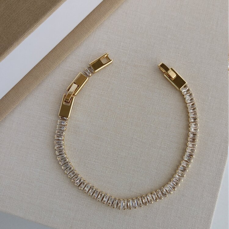 Lente Aksesuar Gold Full Baget Zirkon Taşlı Lüks Su Yolu Bileklik - 14K Altın Kaplama Xuping