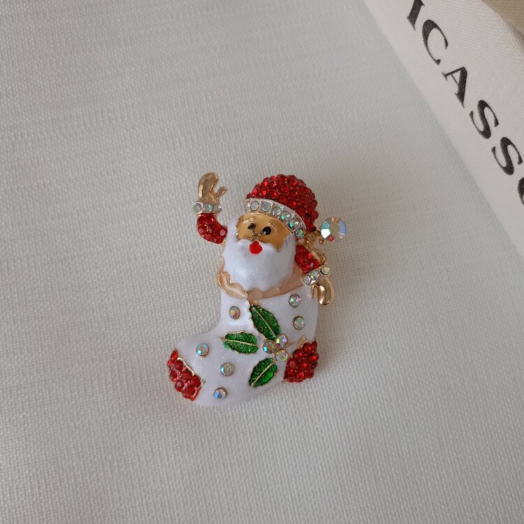 Lente Aksesuar Taşlı Noel Baba  Broş-Yeni Yıl Yaka İğnesi-Yılbaşı Temalı Broş