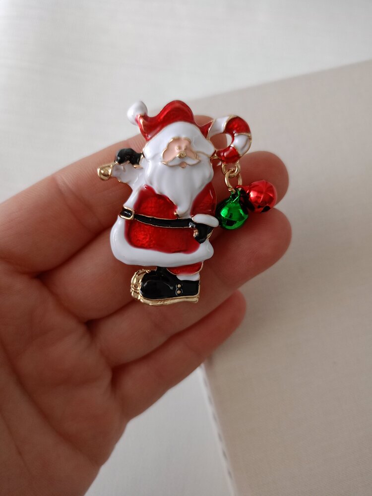 Lente Aksesuar Noel Baba Yeni Yıl Broşu-Zilli Noel Baba Yaka İğnesi-Yılbaşı Hediyesi