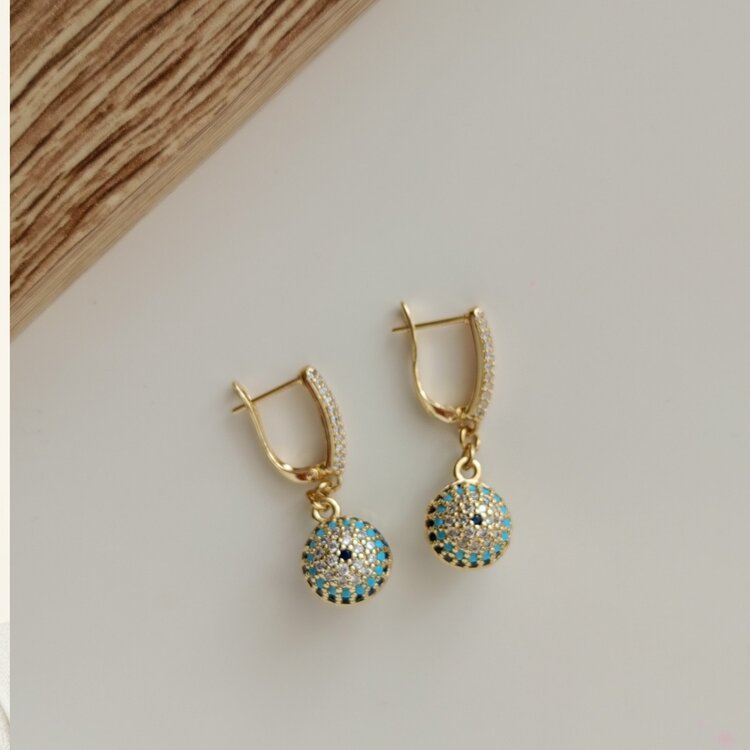 Lente Aksesuar Xuping Gold Zirkon Taşlı Nazar Boncuğu Top Küpe