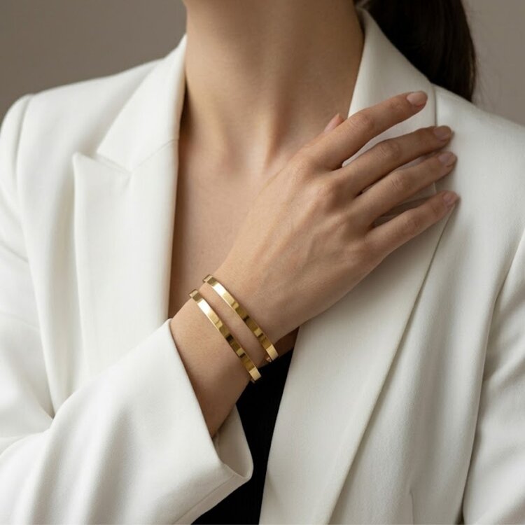 Lente Aksesuar Çelik Gold 2'li Set Ajda Bilezik (4mm)