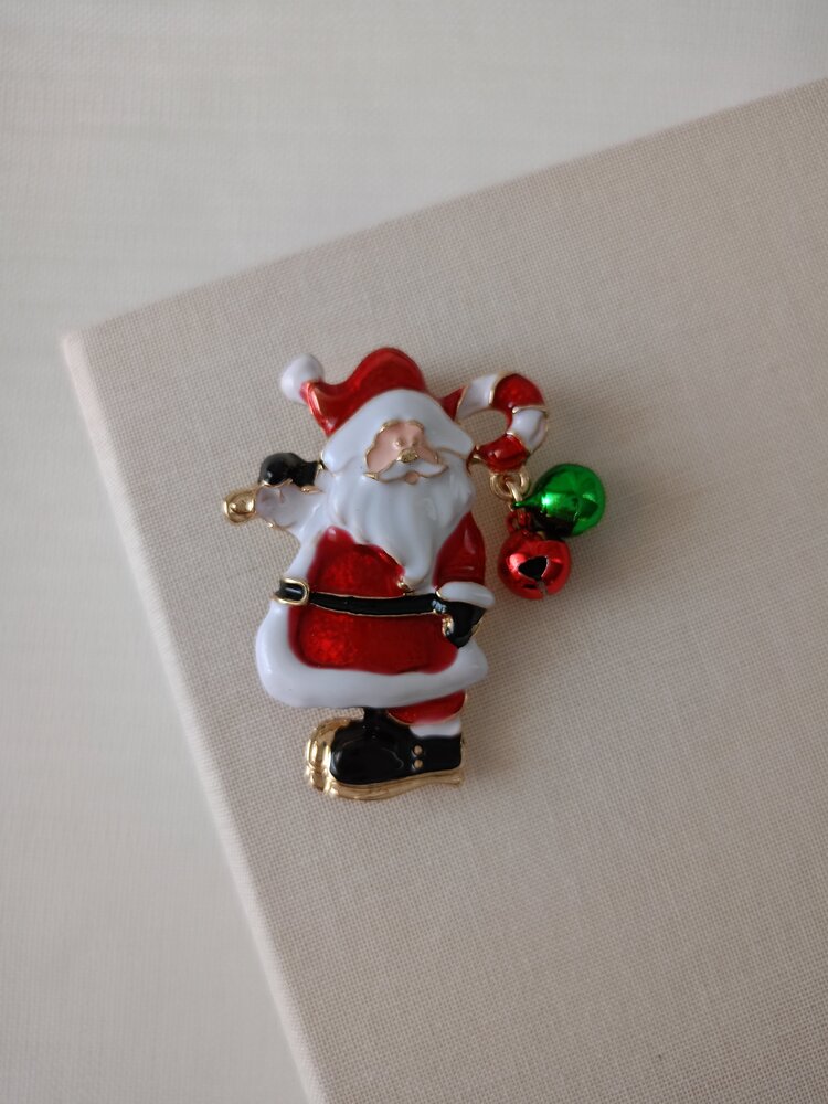 Lente Aksesuar Noel Baba Yeni Yıl Broşu-Zilli Noel Baba Yaka İğnesi-Yılbaşı Hediyesi