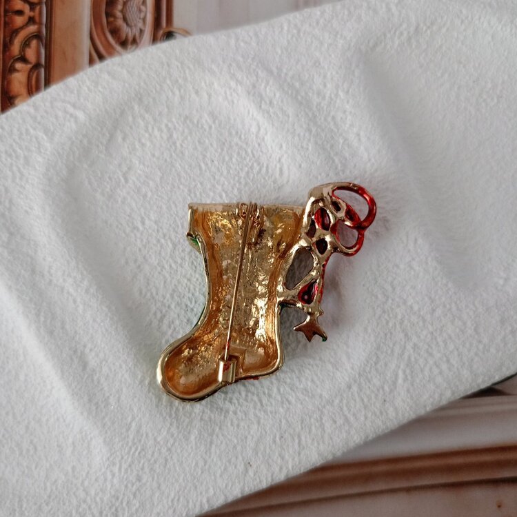 Lente Aksesuar Yeşil Kırmızı Kristal Taşlı Çorap Broş-Yeni Yıl Patik Yaka İğnesi