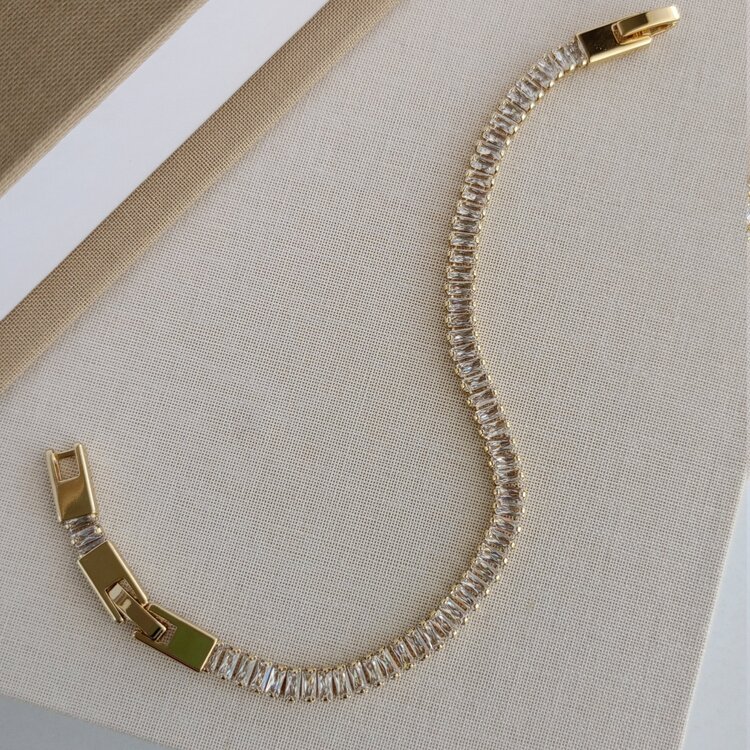 Lente Aksesuar Gold Full Baget Zirkon Taşlı Lüks Su Yolu Bileklik - 14K Altın Kaplama Xuping