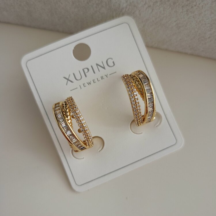 Lente Aksesuar Xuping Gold Baget ve Mikro Zirkon Taşlı Lüks Halka Küpe