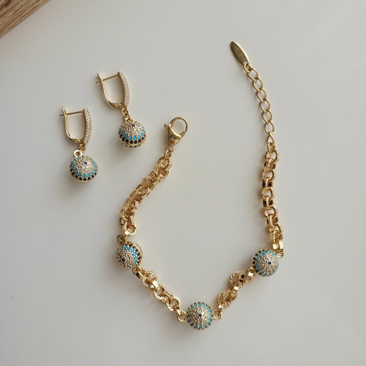 Lente Aksesuar Xuping Gold Zirkon Taşlı Nazar Boncuğu Top Küpe