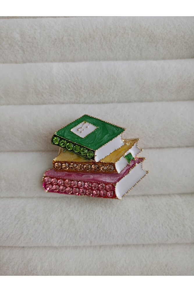 Lente Aksesuar Pembe, Sarı, Yeşil Kitap Broş-Parlak Kristal Renkli Taşlı Kitap Yaka İğnesi