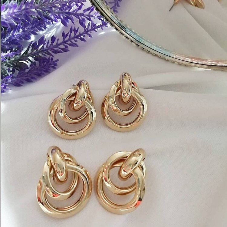 Lente Aksesuar İçiçe Geçme İkili Zincir Küpe - Trend Kadın Küpe