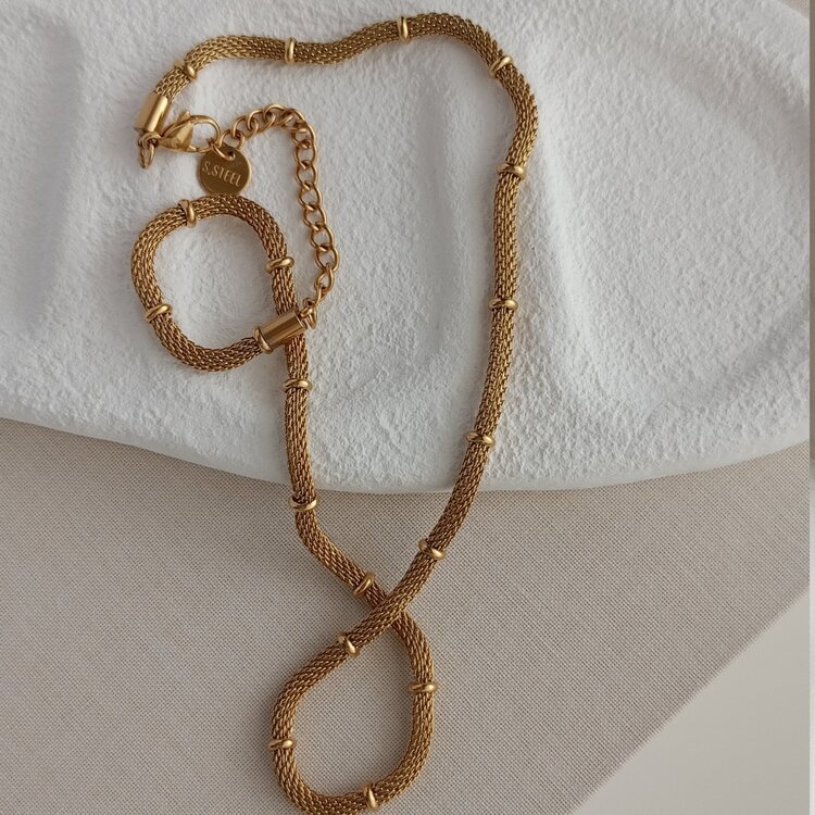 Lente Aksesuar Kadın Gold Çelik Hasır Boğumlu Zincir Kolye