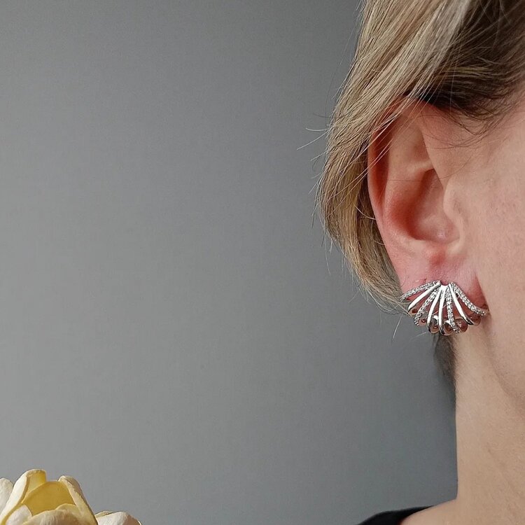 Lente Aksesuar Özel Seri Zirkon Taşlı Yelpaze Model Işın Küpe