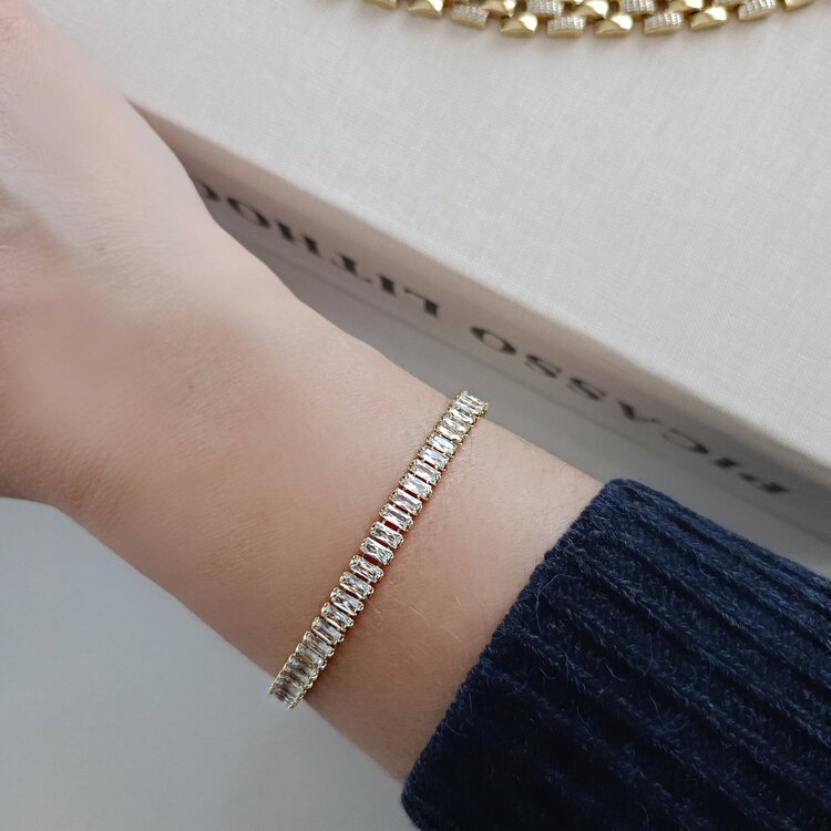 Lente Aksesuar Gold Full Baget Zirkon Taşlı Lüks Su Yolu Bileklik - 14K Altın Kaplama Xuping