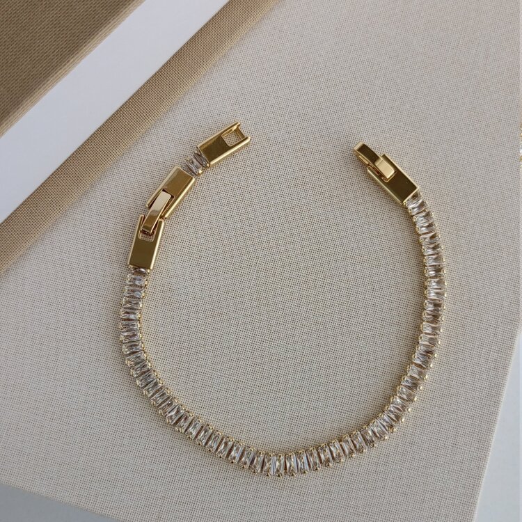 Lente Aksesuar Gold Full Baget Zirkon Taşlı Lüks Su Yolu Bileklik - 14K Altın Kaplama Xuping