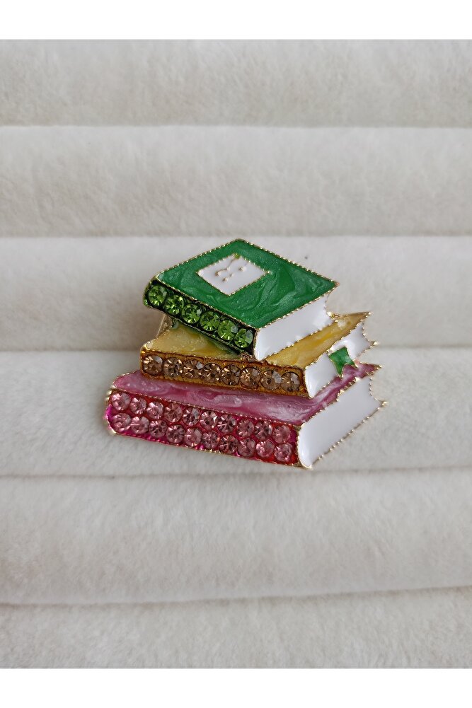 Lente Aksesuar Pembe, Sarı, Yeşil Kitap Broş-Parlak Kristal Renkli Taşlı Kitap Yaka İğnesi