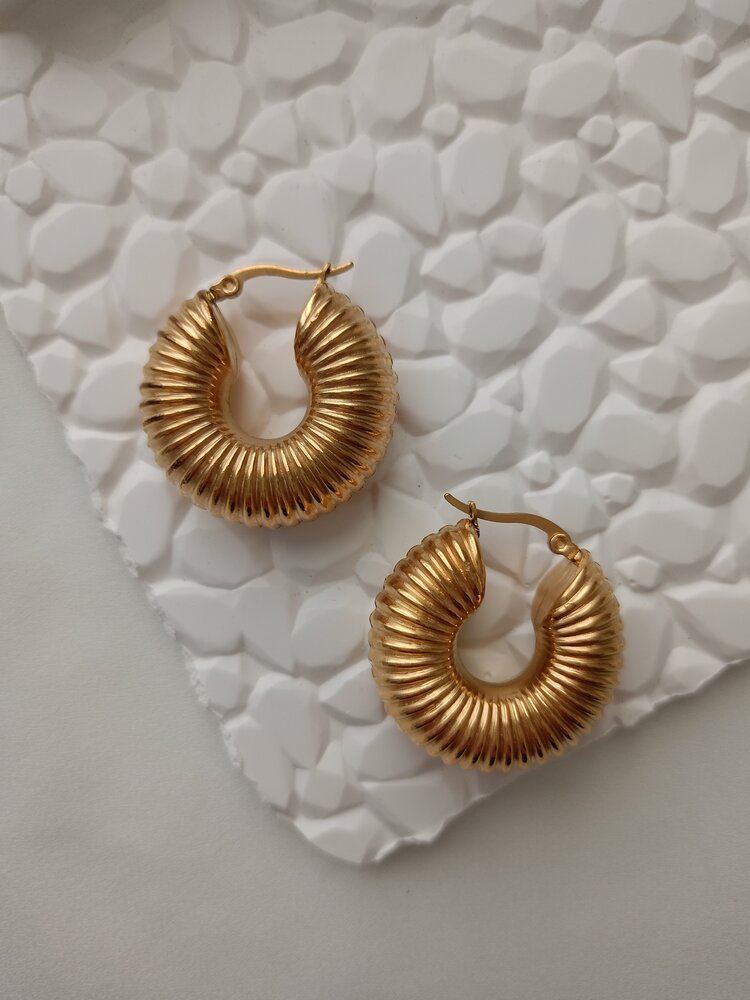 Lente Aksesuar Çelik Vintage Dokulu Lüks Bombe Çelik Halka Küpe