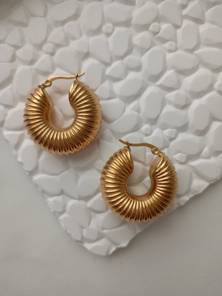 Lente Aksesuar Çelik Vintage Dokulu Lüks Bombe Çelik Halka Küpe
