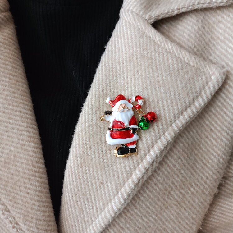 Lente Aksesuar Noel Baba Yeni Yıl Broşu-Zilli Noel Baba Yaka İğnesi-Yılbaşı Hediyesi