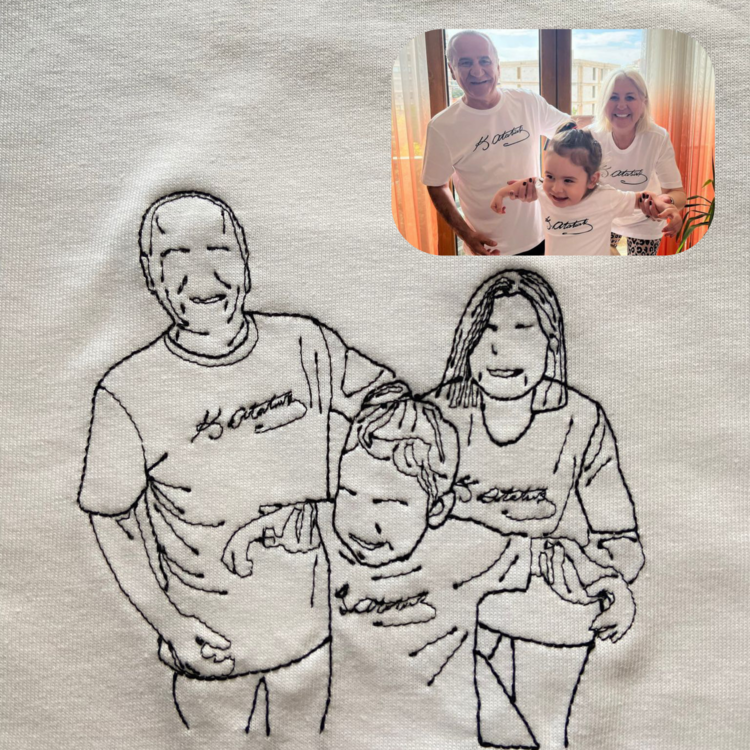 Kişiye Özel Çizgisel Fotoğraf Nakışlı T-SHIRT