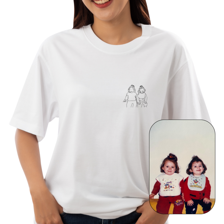Kişiye Özel Çizgisel Fotoğraf Nakışlı T-SHIRT