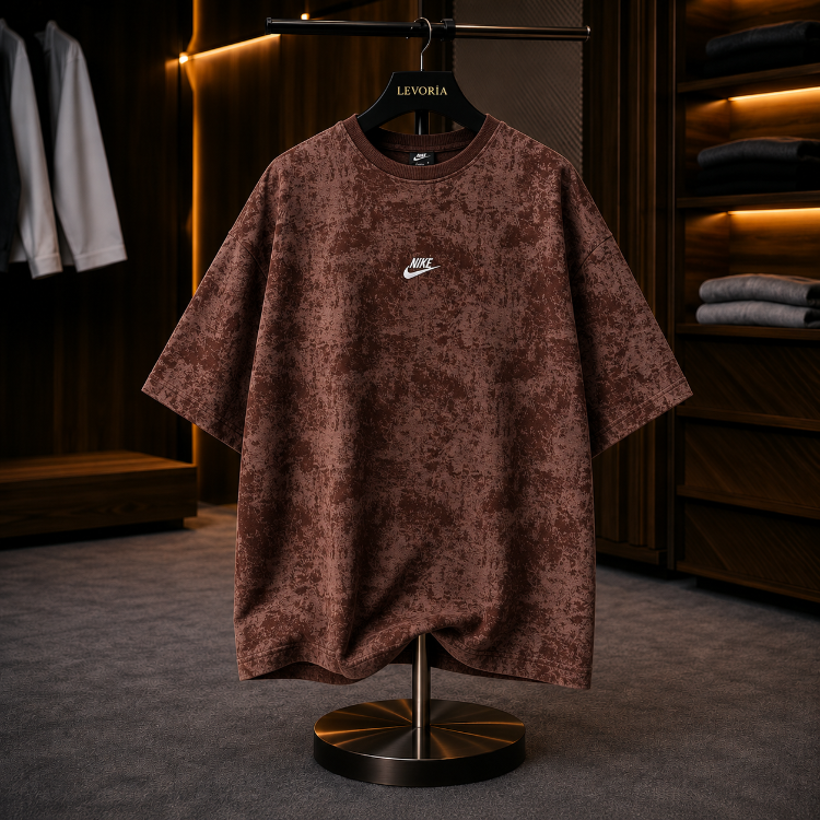 NK Bisiklet Yaka Oversize Yıkamalı Tshirt Kahve
