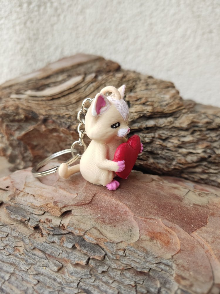 3D El Boyama Sevgi Elçisi Kedi Anahtarlık - Hediyelik Figüratif Obje,

