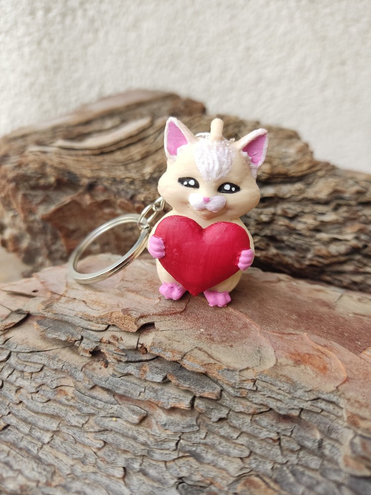 3D El Boyama Sevgi Elçisi Kedi Anahtarlık - Hediyelik Figüratif Obje,

