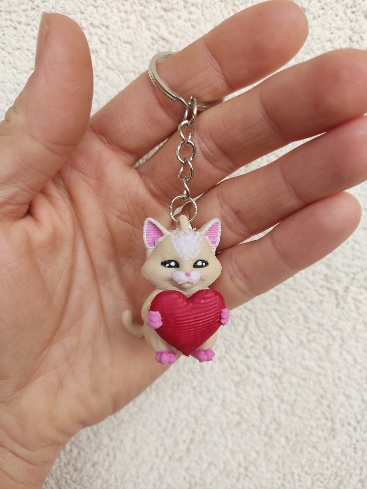 3D El Boyama Sevgi Elçisi Kedi Anahtarlık - Hediyelik Figüratif Obje,

