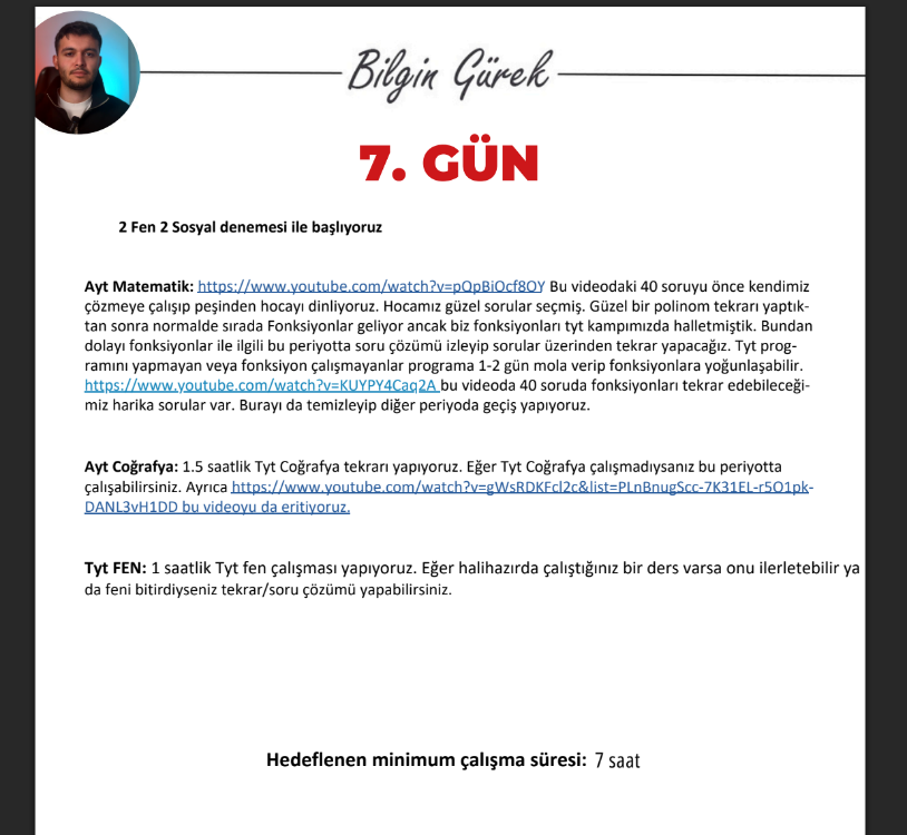 BİLGİN GÜREK DERECE YAPTIRTACAK 85 GÜN AYT EA PROGRAM + REHBERLİK / DİJİTAL KİTAP