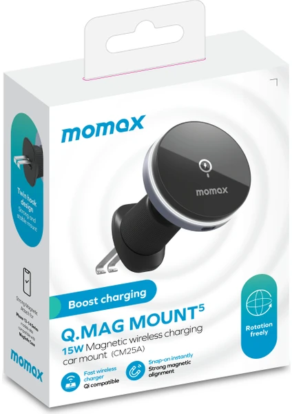 Momax Q.mag Mount 5 15W Magnetic Wireless Şarjlı Araç Telefon Tutucu