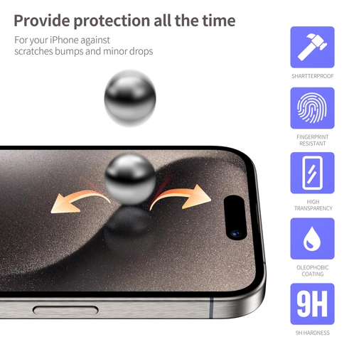 Blueo Full Glue iPhone 16 Pro Uyumlu Uygulama Aparatlı Kavisli ince Tam Kaplayan Cam Ekran