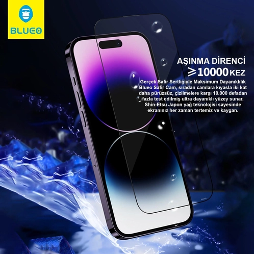 Blueo Sapphire 16 Pro Max Uygulama Aparatlı 9 MOhs %99.99 Orijinal Safir Ekran Koruyucu
