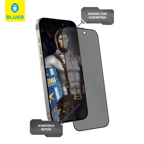 Blueo Anti-Peep Privacy iPhone 16 Uyumlu Göz Yormayan Uygulama Aparatlı Hayalet Cam Ekran Koruyucu