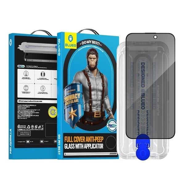 Blueo ANTI-GLARE PRİVACY iPhone 15 PRO Cam Ekran Koruyucu Aparatlı