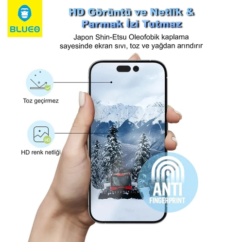 Blueo Anti-Peep Privacy iPhone 16Plus/15Plus Uyumlu Göz Yormayan Uygulama Aparatlı Hayalet Cam