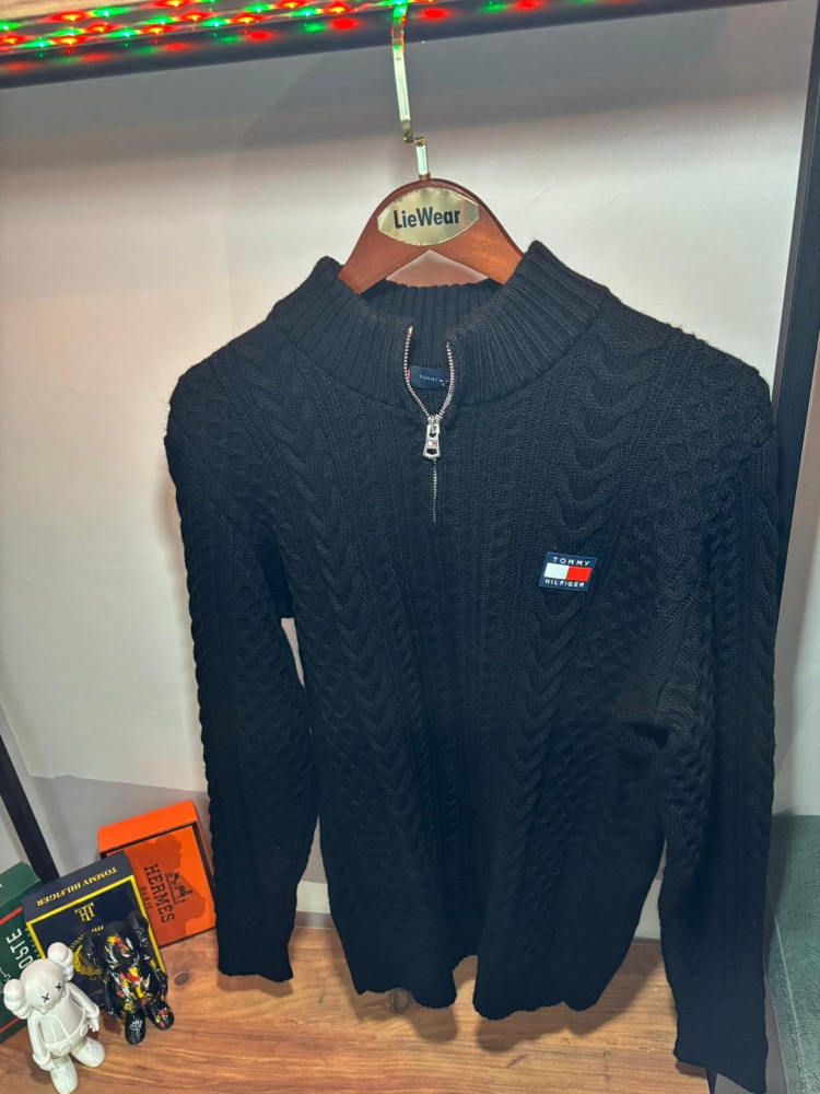 TOMMY HİLFİGER Fermuarlı Triko Kazak Premium