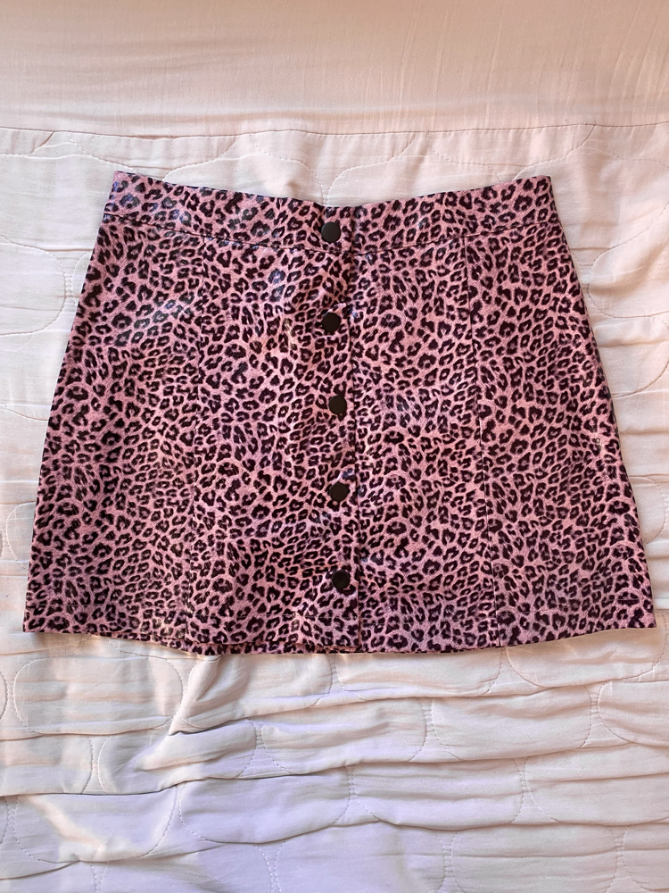 DERİ kroko pembe leopar kısa etek